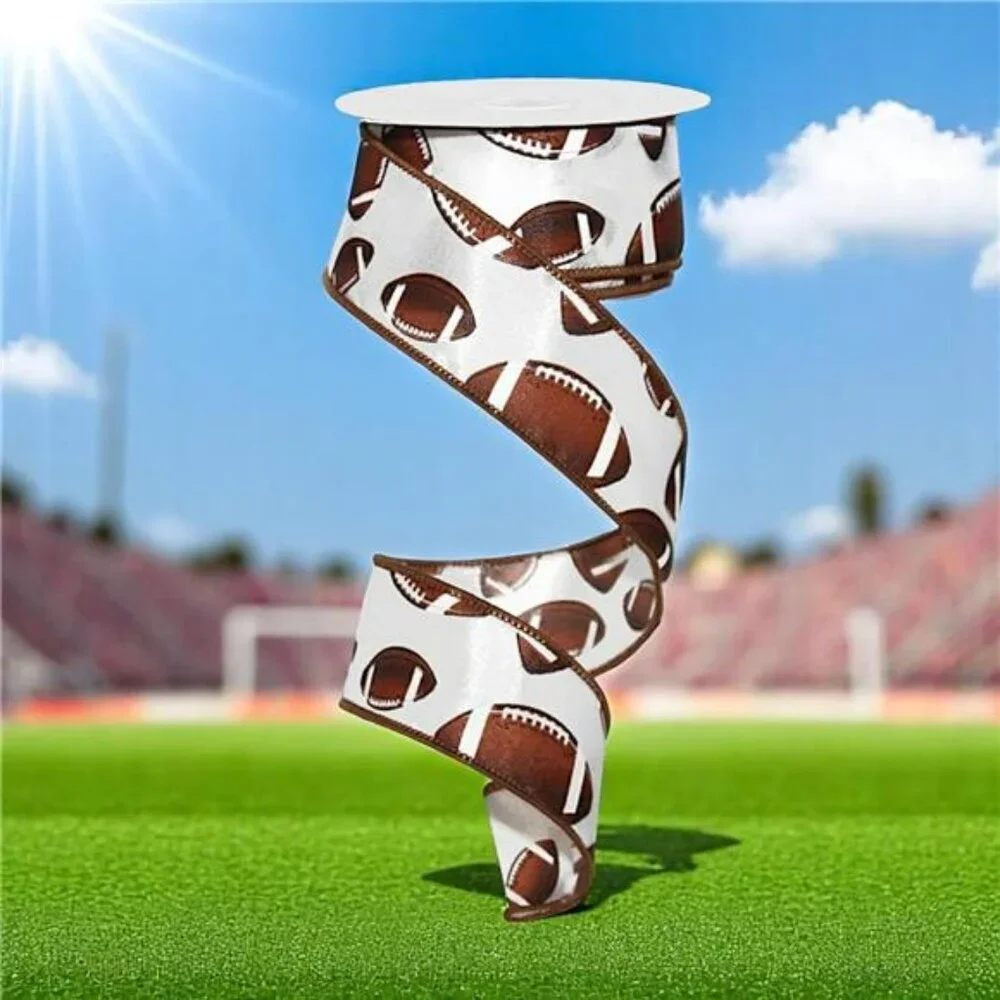Football Ribbon 1 5 Inch Wired Edge 10 Yards Sports Gift Wrapping Wreath Crafts